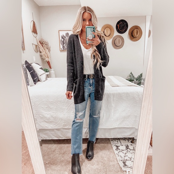 Cozy Ribbed Knit Dark Gray Long Cardigan - Picture 7 of 9